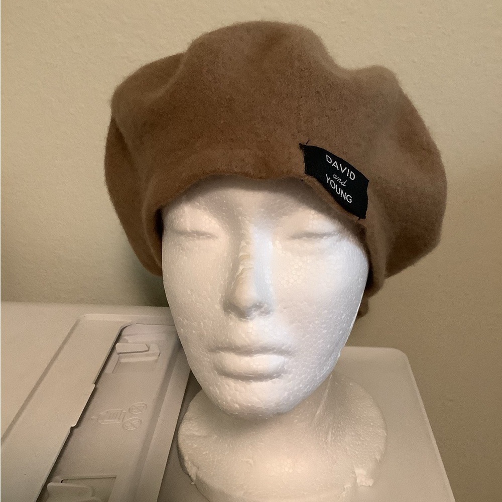 DAVID and YOUNG Wool Beret Hat Tan One Size Fits Most